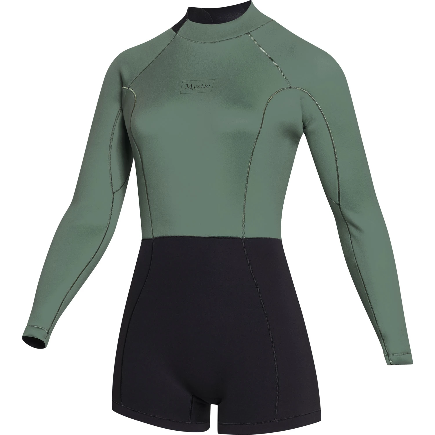 Mystic Womens Lunar 2/2mm Back-Zip Longarm Shorty Wetsuit - Olive